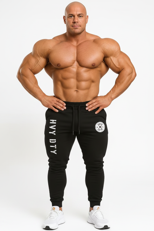Realistic athletic model wearing HVY DTY pants